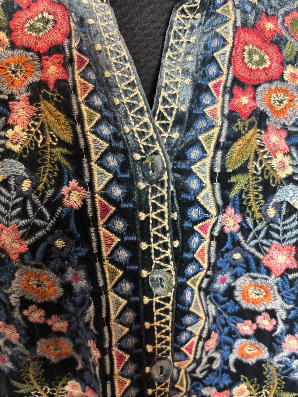 Johnny Was Laurielie Teal Velvet Dress - Picture 7 of 8